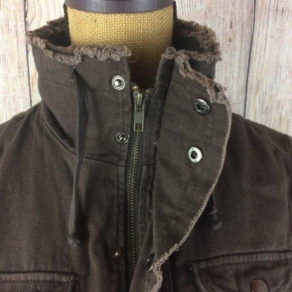 Doki Geki Women's Size Small Brown Canvas Raw Hem Utility Jacket Long Sleeve - Picture 5 of 8